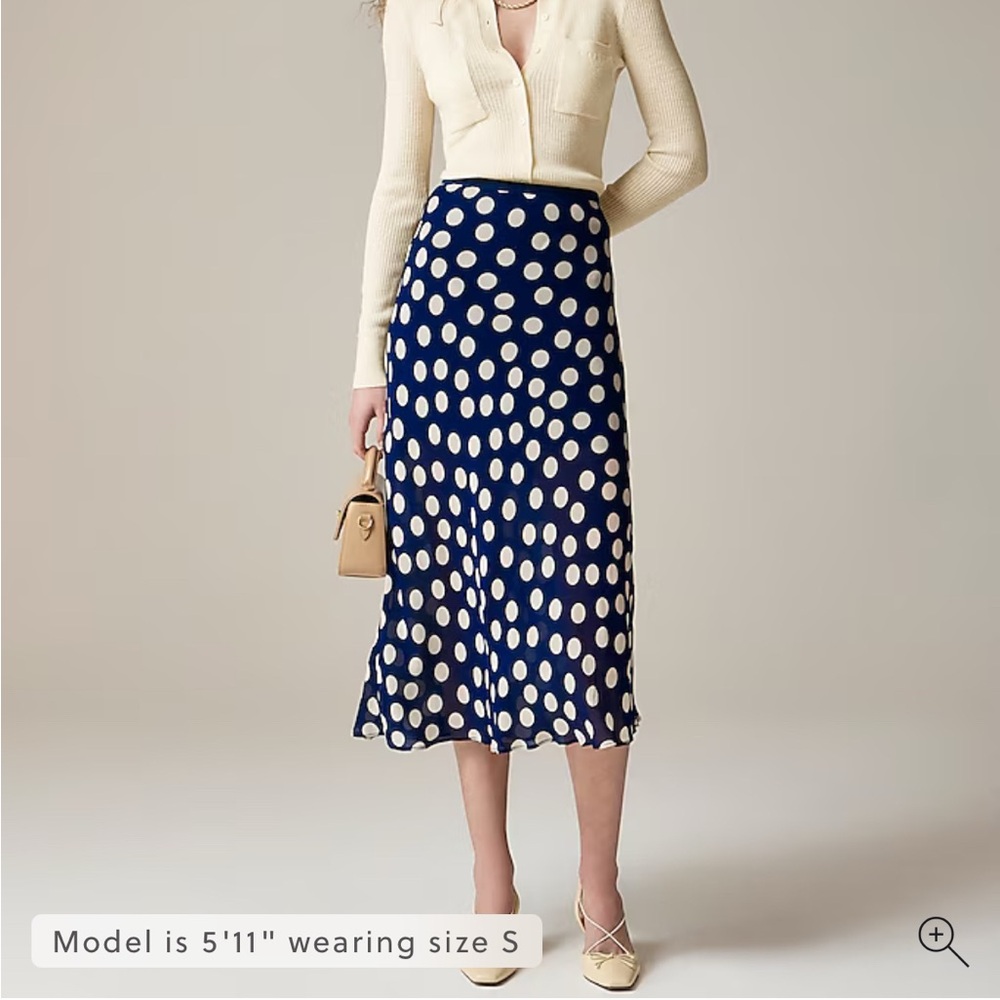 New Gwyneth Navy Polka viscose chiffon Dot Midi Skirt